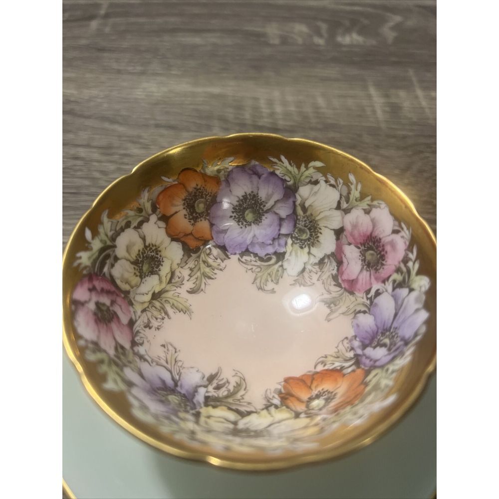 VTG Paragon Anemones Poppies on Gold Pink Background Tea Cup & Saucer Blue Rare! - Picture 4 of 16